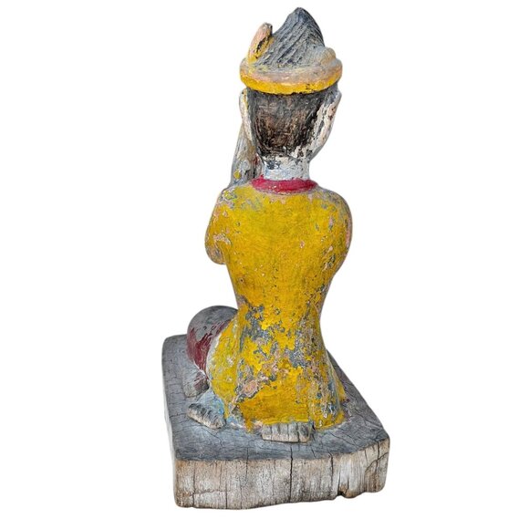 Antique Hand-Carved Wooden Kneeling Monk Statue With Praying Hands - Picture 8 of 16